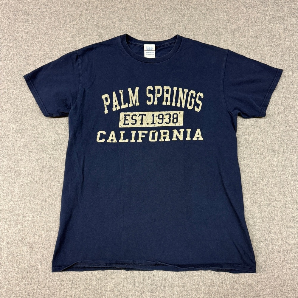 Delta Pro Weight Palm Springs California Graphic T-Shirt Size M Navy Blue Cotton